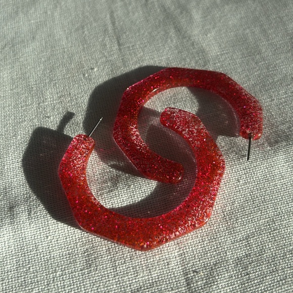 J. Crew acrylic pink glitter hoop earrings - Picture 3 of 4